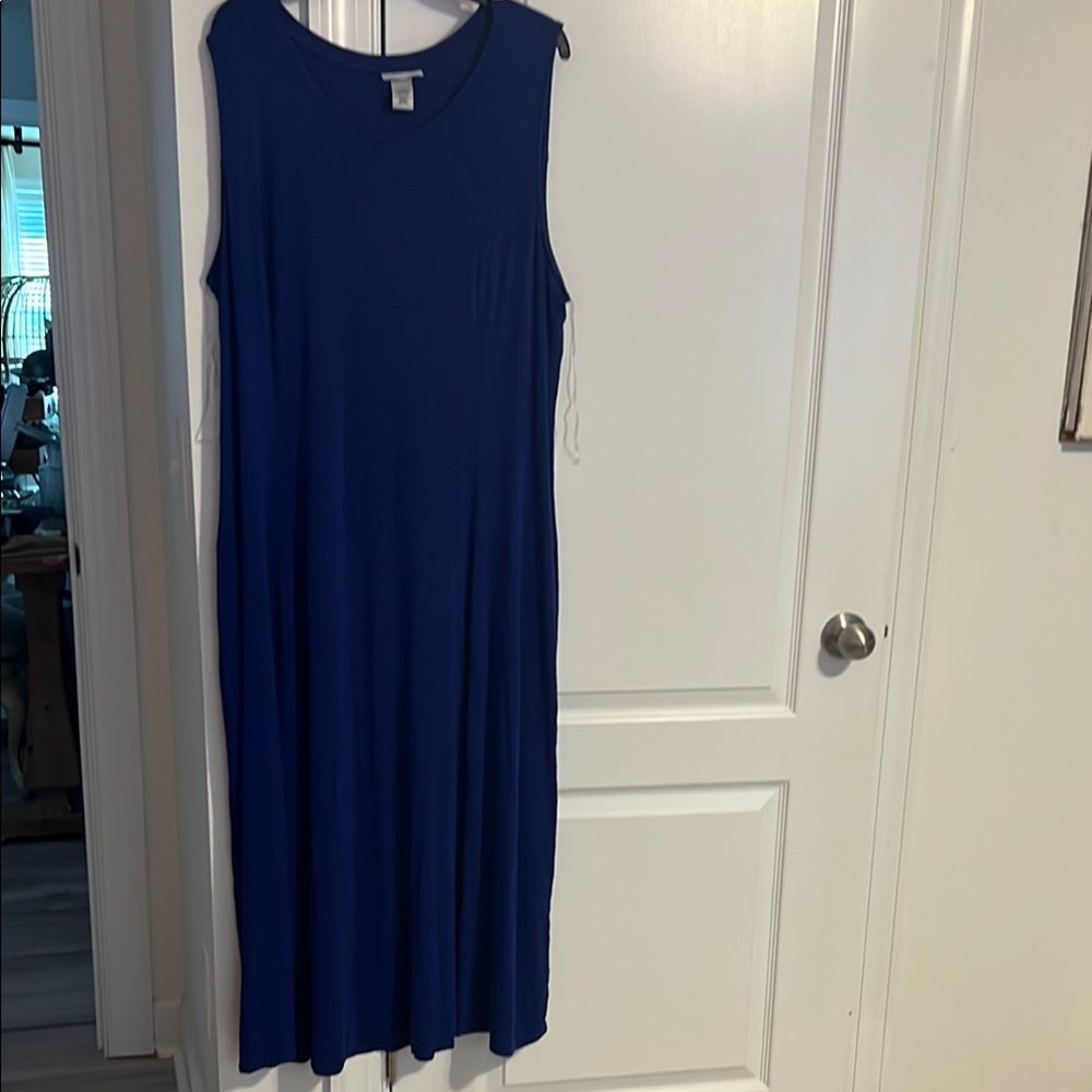 Catherines 1x petite Blue Sheath Maxi Dress Sleeveless Crew Neck